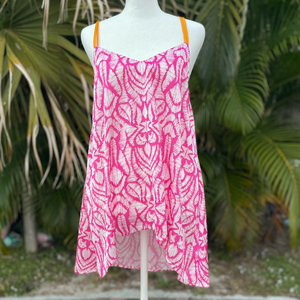Kleid Pink and White Patterned Tunix with Orange Straps